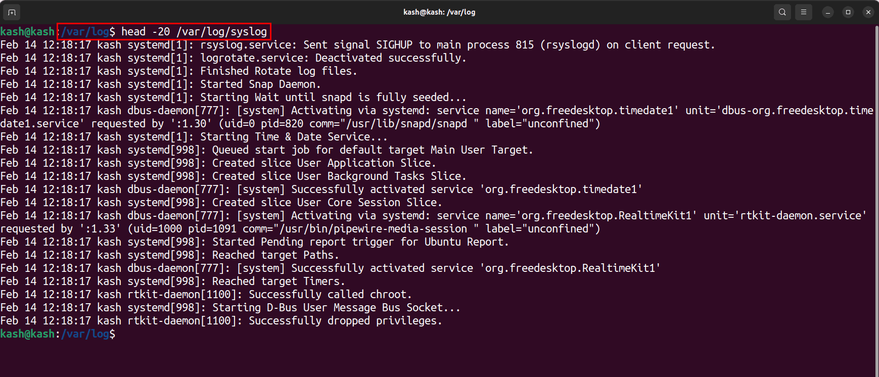 journalctl and tail command outputs