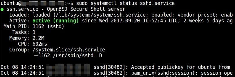 systemctl status sshd output
